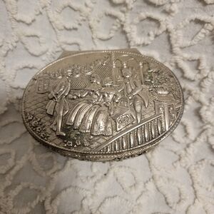 Vintage Trinket Box Silver Plated Metal Hinged Made in Japan European Design